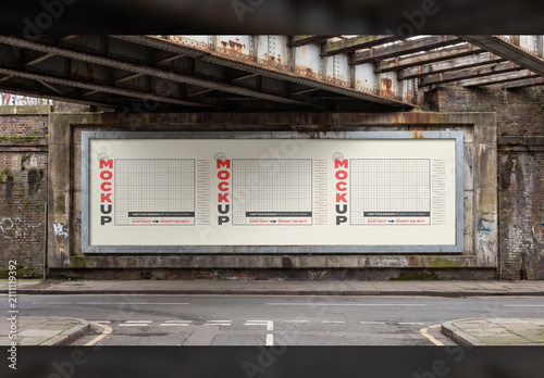 Super Horizontal Street Sign under Train Bridge Mockup