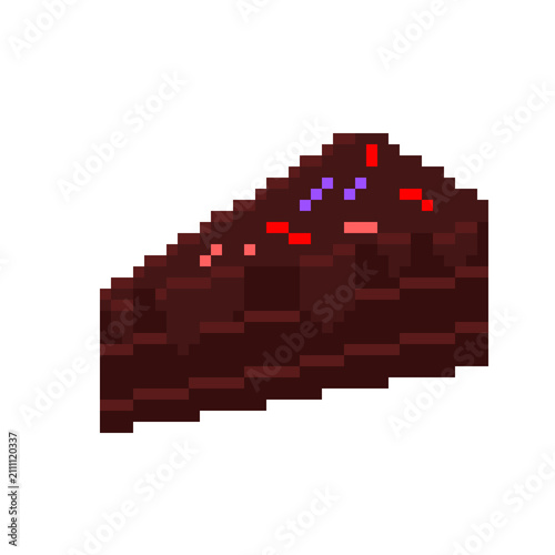 Pixel Art Chocolate Cake Slice with Sprinkles.