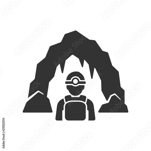 Принти на полотні Cave Explorer Icon - Miner with Headlamp Icon