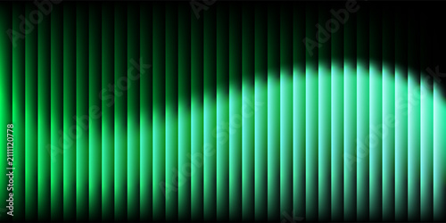 green neon gradient abstract background with glass effect and vertical ribbed light texture on black backdrop, smooth stripes creating futuristic motion for digital design, modern UI, tech visuals