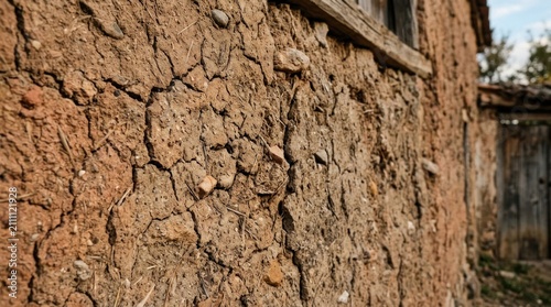 Close-up of old mud wall texture.