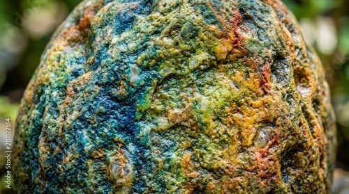 Colorful rock with moss and lichen.