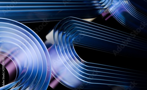 Foto Abstract 3D background featuring futuristic blue translucent glass ribbons and l
