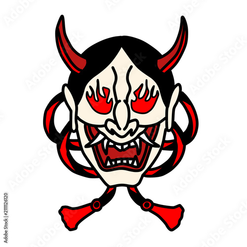 Konstfotografi Japanese oni hannya mask vector illustration.