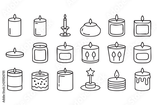 Tableau sur toile Candle Collection Outline Icon Set for Aromatherapy Spa and Home Decor