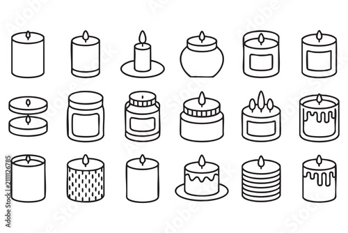 Tableau sur toile Scented Candle Line Icons Featuring Jar Pillar and Tealight Designs