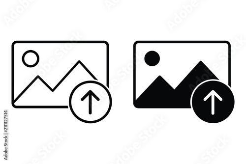 Upload image media file icons set with transfer business interface uploading