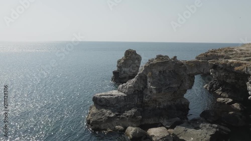 Aerial view of the rocky arc in the Black sea near Tyulenovo village, Bulgaria.
