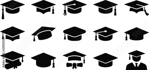 Extensive collection of graduation cap and academic icon set