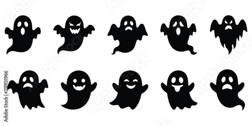 Canvas Print Set of ten black silhouette ghost for halloween
