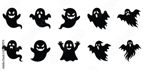 Billede på lærred Set of ten black silhouette ghost halloween