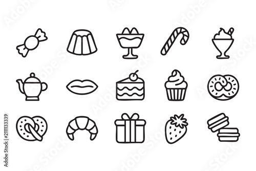 Dessert and Sweets Outline Icon Set for Bakery and Confectionery Design