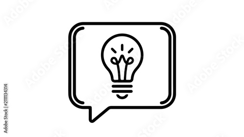 Speech bubble icon containing a lightbuld symbolizes inspiration and innovative thinking for business or creative projects.