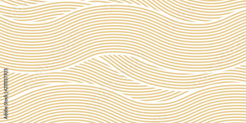 Abstract gold wave line pattern background, Japanese style seamless aesthetic curved lines wallpaper, elegant minimal vector texture for packaging, cover design, or banner