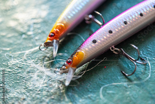 Canvas Print Close up of sport fishing tackle The Concept of recreational gear