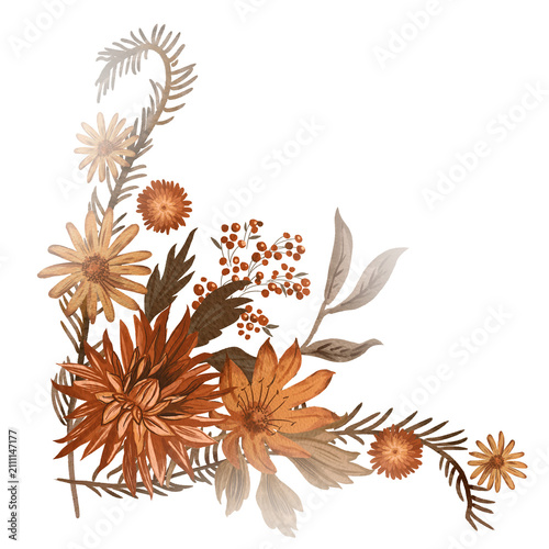Autumn Thanksgiving Floral Illustration, Terracotta Colors, PNG Transparent