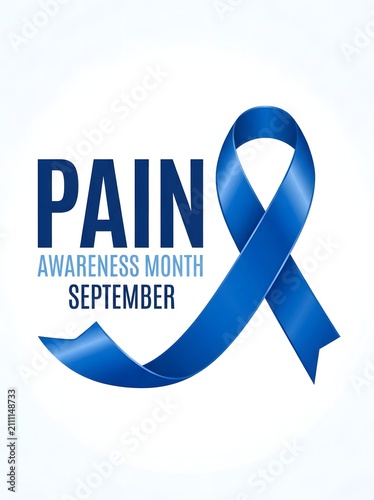 Blue ribbon symbol for pain awareness month in september representing support for chronic pain patients and medical health advocacy