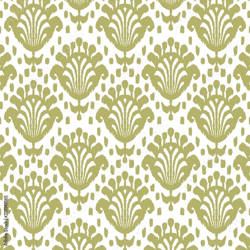 Фотография This fabric features a stunning fabric tribal-inspired Ikat pattern in rich cover full tones that contrast beautifully against a light background