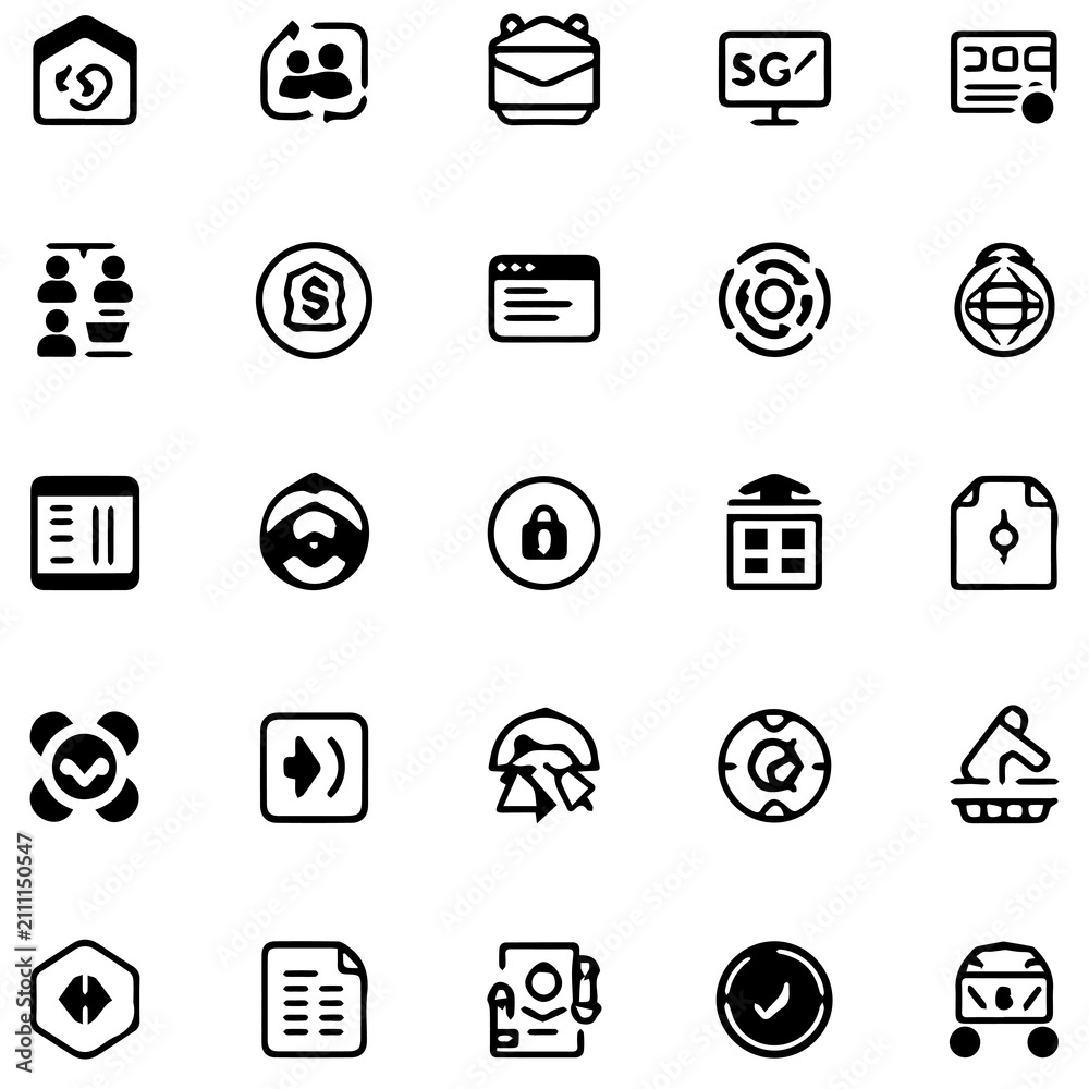 Fototapeta premium Elegant digital web service icon collection with online shopping, payment, messaging, security shield, and responsive design symbols, white background.