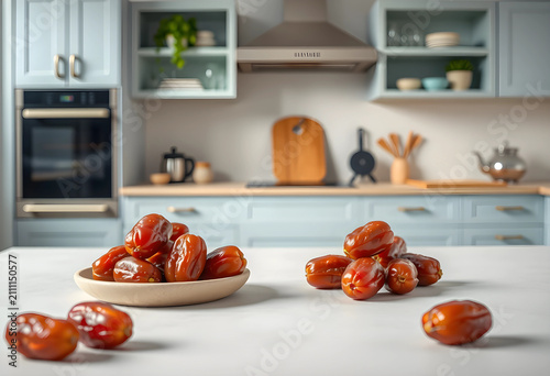 Fresh dates on a plate and ...