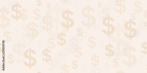 Seamless pattern with dollar signs. Background for content about online shop price offer, promo deals and savings. Gold color.