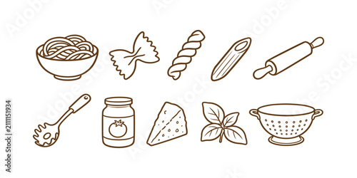 Italian pasta cooking element collection doodle icon set vector illustration