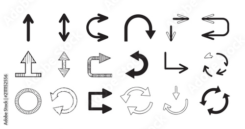Foto Set of black vector arrows with various directions and styles isolated on transparent background