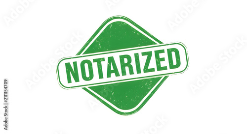A green rubber stamp with the word notary in capital black letters surrounded by a white outline, indicating a document is not notarized