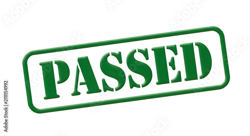 A green rubber stamp with the word passed in bold white letters, often used to indicate approval, success, or completion of a task or test