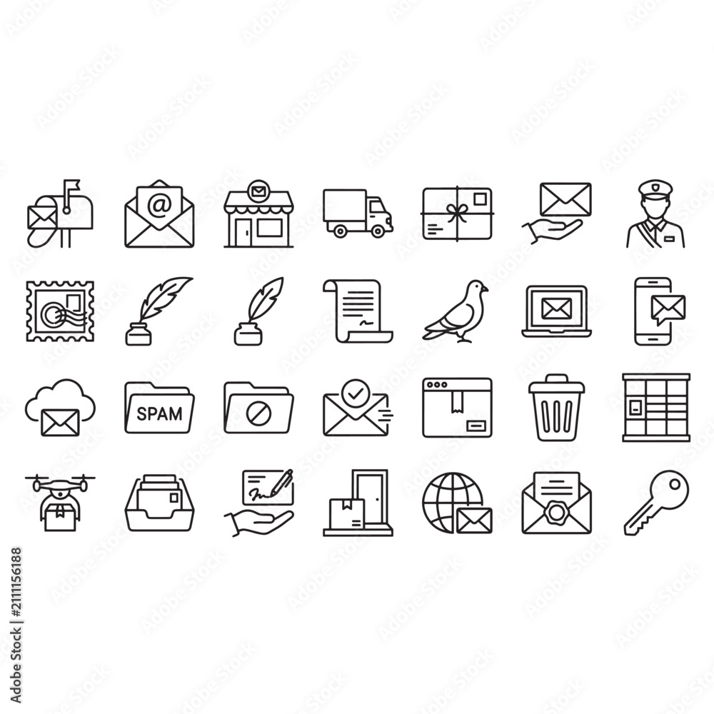 Fototapeta premium Email and Postal Service Outline Icon Collection