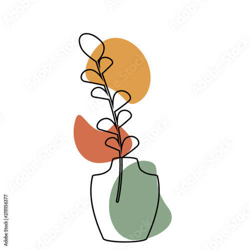 Aesthetic line art vase with abstract shape