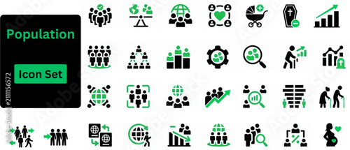Solid vector of Population icon set. Crowd icon set, group people, community, audience, team, social gathering, population, users. Solid icons collection. Vector.