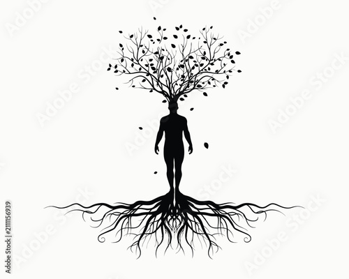 Konstfotografi Human silhouette merged with a tree, representing the connection between humanit