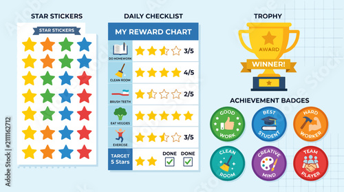 Trophy and reward stickers set.