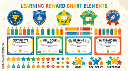Colorful educational reward chart elements.