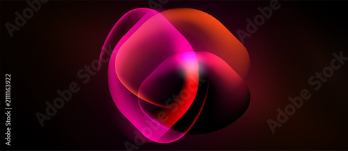 Abstract flowing shapes, vibrant colors blend. Pink, red, orange hues create dynamic visual impact against dark background. Smooth gradients present modern aesthetic.