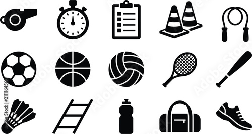 Black and white sports icons for fitness and athletic themes