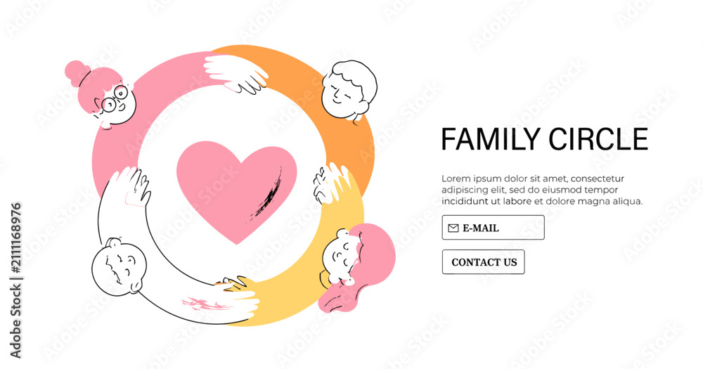 Fototapeta premium Family Circle Illustration with Heart, Community Support and Love Concept for Website Landing Page, Social Campaign, and Mental Health Graphics
