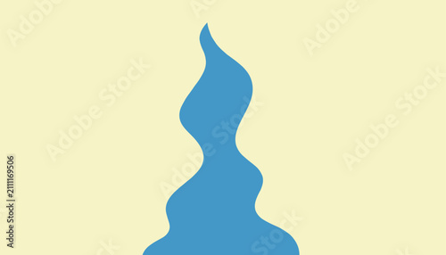 Minimalist silhouette of a wavy blue water stream or smoke cloud rising vertically against a pale yellow background.