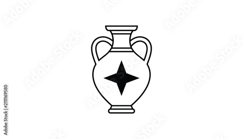 Elegant classical Greek amphora vase outline drawing with a prominent dark star emblem on a clean white background.