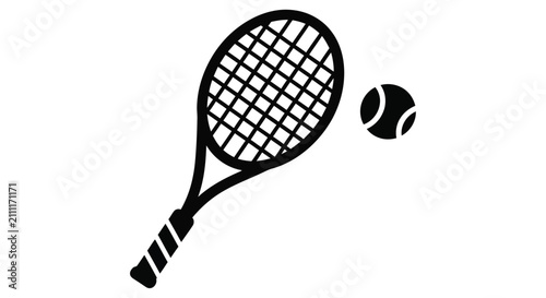 Foto A black and white illustration depicting a tennis racquet and ball