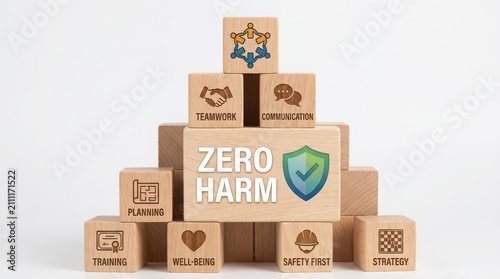 Zero harm safety concept with stacked boxes and icons