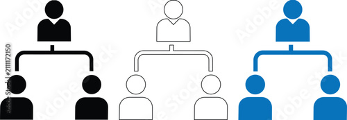 Foto Organizational chart icons set, corporate hierarchy structure diagrams, business