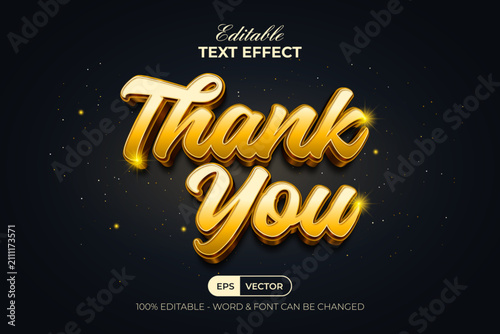 Thank You Gold Text Effect 3D Style. Editable Text Effect.