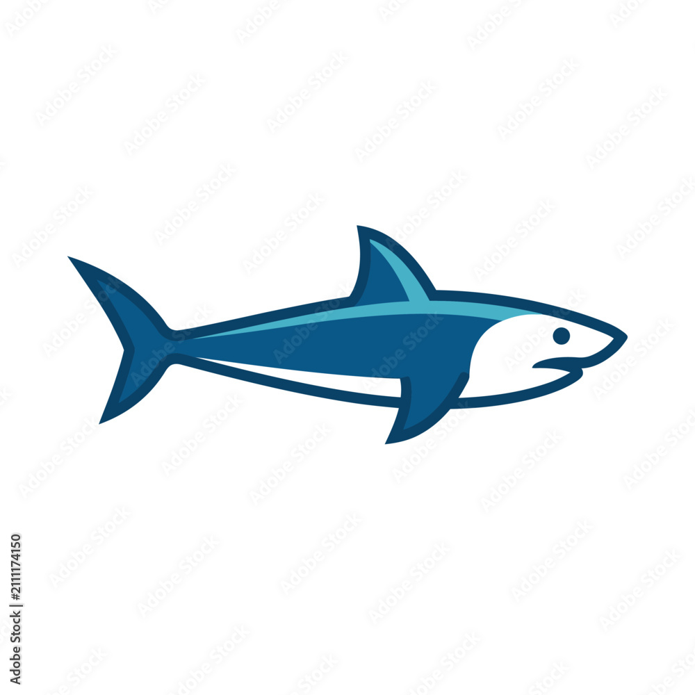 Fototapeta premium Minimalist blue and white shark vector icon.