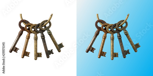 Obraz na płótnie Vintage skeleton keys bunch in transparent background for design projects