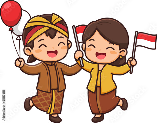 Children Celebrating Indonesia with Flags and Balloons for National Day
