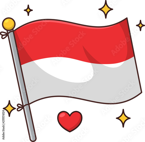 Indonesia Flag with Heart and Stars Symbol Illustration for National Pride