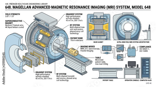 Bild auf Leinwand MRI Machine Anatomy: Magellan Advanced Magnetic Resonance Imaging System Diagram