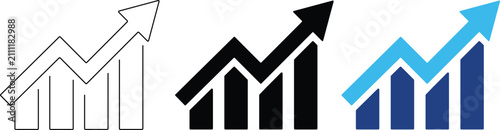 Growth chart icon set. Bar graph with rising arrow symbol. business success and sales increase. Financial profit trend concept design